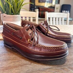Hitchcock Canoe Boat Wide Shoes for Men Brown Leather Loafers Size 9.5